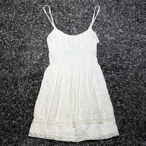 Hollister White Mini Dress XS Lace Trim Spaghetti Strap Babydoll Engagement